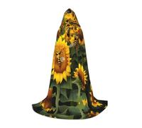 Sunflower Bees Print Hooded Cloak For Men,Wizard Cape With Hood,Perfect For Halloween And Cosplay