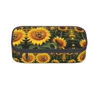 Sunflower Bees Print Pencil Case,Large Capacity Pencil Case,Multi-Purpose Makeup Pouch with Zipper