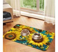 Sunflower Bees Print Pet Absorbent Leather Tablecloth for Dogs Cats,Pet Food Mat Leather Feeding Mat for Dogs Cats