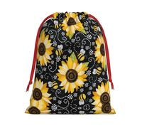 Sunflower Bees Print Plush Gift Bags Reusable Drawstring Gift Wrap Bags,For Holiday Candy Party Supplies