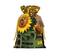 Sunflower Bees Print Reusable Gift Bags,Drawstring Gift Bags For Jewelry And Gifts,For Festive Occasions