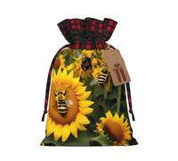 Sunflower Bees Print Reusable Gift Decor Bags Festive Drawstring Pouches Anniversaries Wedding Favors