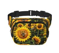 Sunflower Bees Print Square Double Layer functionality Waist Bag Unisex Crossbody Pack Travel Workout, Black, One Size