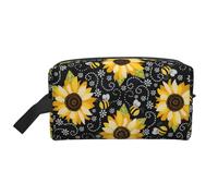 Sunflower Bees Print Travel Grooming Storage Bag, Reusable Makeup Storage Organizer, Bathroom Supplies