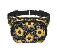 Sunflower Bees Print Unisex Square Double Layer Waist Bag Crossbody Fanny Pack Travel Workout Accessory, Black, One Size, Black, One Size