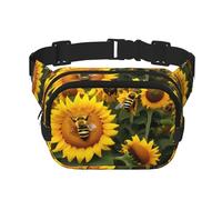 Sunflower Bees Print Waist Pack Square Waist Bag Workout Hiking Running Travel Gym Pretty Zipper Fashion