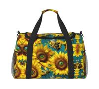 Sunflower Bees print Weekender Overnight Carry On Bag Gym Luggage Bag Duffel Bag for Travel Women, Black, One Size