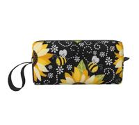 Sunflower Bees Prints Travel Makeup Bag Makeup Pouch, Portable Simple Zippered Makeup Organizer Case for Women