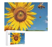 Sunflower Bees Puzzle for Adults Wooden Jigsaw Puzzle for Mother's Day Premium Puzzle with Unique Art Design Challenging Brain Teaser Birthday Gift for All Ages 1000 PCS