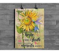 Sunflower Bird Breast Cancer Where There Is Hope There Is Faith Where There Is Faith Miracles Happen Poster For Home Cafe Bar Garage Metal Sign 8X12 Inches