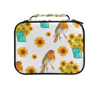 Sunflower Bird Yellow Teal Colored Pencil Bag Large Capacity Pencil Case for Colouring Pencils Pen Bag Marker Organizer