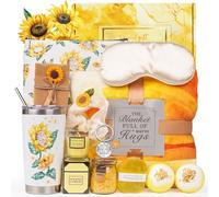 Sunflower Birthday Pamper Gifts for Women - Get Well Soon Self Care Package for Mum Friends Sister Wife, Relaxation Bath Spa Gift Basket with Blanket Makeup Bag and Scented Candles