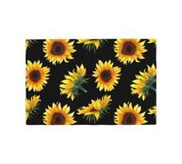 Sunflower Black and Yellow Printed Linen Placemats 4 PCS Set - Double Layer Heat Resistant Non-Slip Place Mats for Dining Room, Kitchen Table Decor, Indoor Outdoor, Housewarming Gift