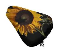Sunflower Black Background Bike Seat Cover for Men Women Water Repellent Exercise Bike Seat Cushion Adjustable Bicycle Seat for Outdoor Biking