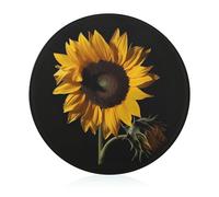 Sunflower Black Background Cutting Board for Kitchen Mini Cheese Chopping Board Round Tempered Glass Chopping Block for Picnic Cutting Pizza Meat Fruit(7.9 Inch)