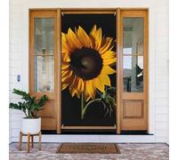Sunflower Black Background Door Cover Decorations, Welcome Door Banner Backdrop Seasonal Spring Summer Porch Banner Sign Photo Background for Indoor Outdoor Party Decor 72.8 x 35.4 Inch