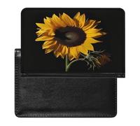 Sunflower Black Background Passport Holder with Card Slots Portable Passport Cover Compact Waterproof Passports Protector