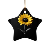Sunflower Black Background Print Christmas Tree Ceramic Star Heart Shaped Xmas Ornaments Home Hanging Gifts Decor