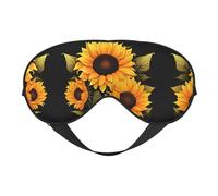 Sunflower Black Background Print Sleep Mask Silk Eye Cover Soft Satin Blindfold Elastic Strap Night Eyeshade Travel Nap for Women Men