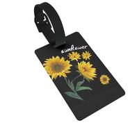 Sunflower Black Background Printed Luggage Tags with Wrist Strap,Name Id Label for Suitcase,Airplane Travel Essentials