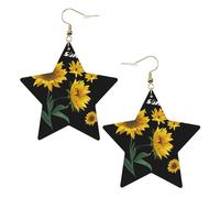 Sunflower Black Background Women's Fashion Earrings, Celestial Dangle Earrings, Star Shape Jewelry for a Versatile