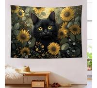 Sunflower Black Cat Tapestry Fantasy Art Wall Hanging Backdrop Wall Art Multicolor Home Decor for Party Decor Portrait Photo Booth Props