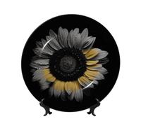 Sunflower Black Ceramic Decorative Plates Bone China Decorative Plate With Display Stand Handmade Ceramic Ornament Personality Porcelain Dinner Plate Crafts For Home Office Wall Decoration 17cm