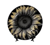Sunflower Black Ceramic Decorative Plates Bone China Decorative Plate With Display Stand Handmade Ceramic Ornament Personality Porcelain Dinner Plate Crafts For Home Office Wall Decoration 17cm