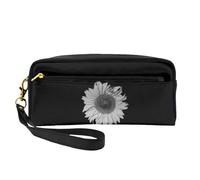 Sunflower Black Double-Sided Printed Leather Portable Makeup Pouch-Multi-Purpose Cosmetic Bag, Pencil Case and Organizer for Women