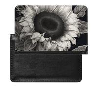 Sunflower Black Grey Passport Holder Premium PU Leather Passport Cover Portable Travel Passport Protector Case Unisex Travel Essentials Document Organizer for Vacation Business Trips