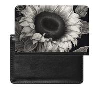 Sunflower Black Grey Passport Holder with 3 Card Slots, Portable PU Leather Travel Wallet, Slim Protective Cover for Passport, ID, Credit Cards