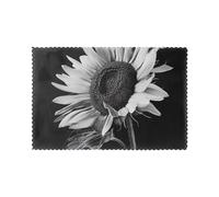 Sunflower Black Grey Print Heat Resistant Placemats Set of 6 | 45x30cm Polyester Table Mats for Dining Room Kitchen Decor