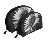 Sunflower Black Grey Print Small Purses 2Pcs Portable Coin Purse Makeup Bag Soft Vacation Pouch Change Holder Wallet with Zipper Portable for Shopping Travel Party Cosmetic Bag