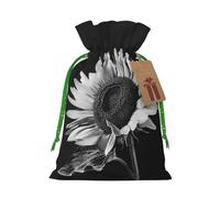 Sunflower Black Grey Printed Christmas Drawstring Gift Bags-Xmas Wrapping Bags,Candy Bag,For Holiday Party Decorations,Wedding Party Supplies S Green Christmas Ribbon