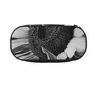 Sunflower Black Grey Printed Oxford Fabric Pencil Case with Spacious Design for School, Office, Travel - Multi-Use Stationery & Makeup Pouch