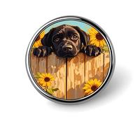 Sunflower Black Labrador Retriever Badge Pin Round Badge Metal Button Badges Brooch Lapel Pin for Men Women 1 Inch