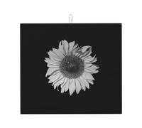 Sunflower Black Printing Kitchen Drying Mat,Absorbent Non Slip Mat for Countertops for Tables,Fits Dishware Knives Cup