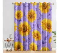 Sunflower Blackout Curtains, 90 Drop, Yellow Flower Purple Printed Curtains for Living Room, Bedroom, Eyelet Drapes for Window Home Decor, 90x90 Inch 2 Panels Q1F1-134