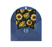 Sunflower Blooming Flower Plants Black and Yellow Personalized Christmas Thanksgiving Greeting Card 6x4 inches with Blue Envelope for Business Wedding Birthday Housewarming Holiday Card for Family