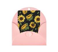 Sunflower Blooming Flower Plants Black and Yellow Personalized Christmas Thanksgiving Greeting Card 6x4 inches with Pink Envelope for Business Wedding Birthday Housewarming Holiday Card for Family