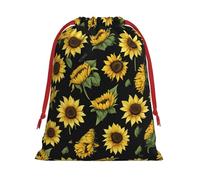 Sunflower Blooming Flower Plants Black and Yellow Soft Drawstring Gift Wrapping Bags, Reusable Polyester Pouch Storage Bag for Christmas, Halloween, Party Favors, Jewelry, Small Size: 7.9x10.6 inches