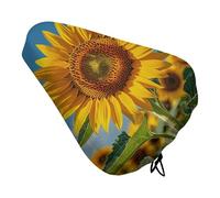 Sunflower Blooming Flowers Bike Seat Cover Soft Padded, Extra Wide Bike Seat Cushion for Women Men Comfort, Replacement Waterproof Bicycle Seats Cushion with Drawstring, Fit for Road/Mountain/Exercise