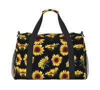 Sunflower Blooming Flowers Plants Black and Yellow Print Everyday Use Travel Duffle Bag Large Capacity Travel Bag Stylish Functional Bag, Black, One Size