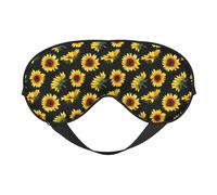 Sunflower Blooming Flowers Plants Black and Yellow Print Functionality Cozy Eye Mask Adjustable Strap Nap Night Travel Camping Yoga Relax