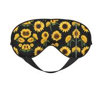 Sunflower Blooming Flowers Plants Black and Yellow Print Sleep Mask Silk Eye Cover Soft Satin Blindfold Elastic Strap Night Eyeshade Travel Nap for Women Men