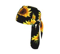 Sunflower Blooming Flowers Plants Black and Yellow Printed Quick Drying Cycling Cap, Breathable Mesh Bandana Helmet Liner, for Running Fishing