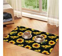 Sunflower Blooming Flowers Plants Black And Yellow Printing Pet Absorbent Leather Tablecloth,Pet Absorbent Leather Mat,Tidy Feeding Area For Dogs, Cats,Pets