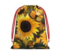 Sunflower Blooming Flowers Plants Butterfly Gift Bags with Drawstrings, S | Soft Velvet Pouch Storage, Sack Xmas Storage Bag Perfect for Party Wedding Christmas