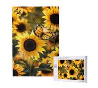 Sunflower Blooming Flowers Plants Butterfly Printed 1000 Piece Jigsaw Puzzle for Adults, Cut Brain Teaser Game for Family Home Decor Gift(29.5x19.7 Inch)
