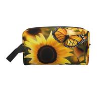 Sunflower Blooming Flowers Plants Butterfly Printed Makeup Bag Travel Portable Cosmetic Bag Large Capacity Makeup Case Toiletry Handbag Organiser for Women